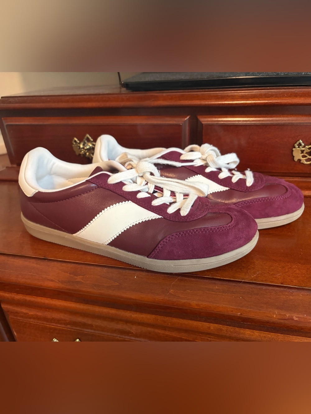 Casual Maroon and White Lace-Up Sneakers